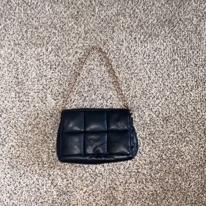 Black faux leather H&M gold chain linked purse